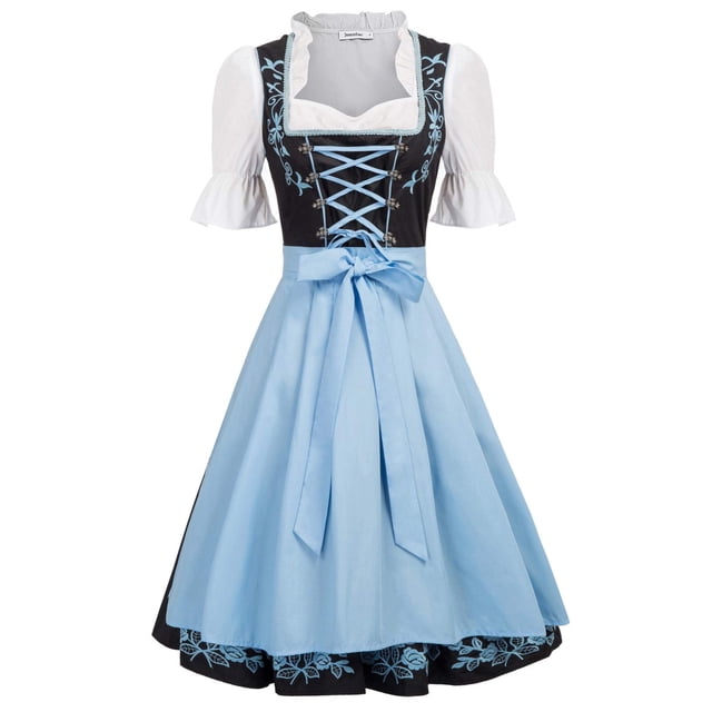 Vestido Dirndl JASAMBAC, disfraz bávaro para Halloween, talla M, negro