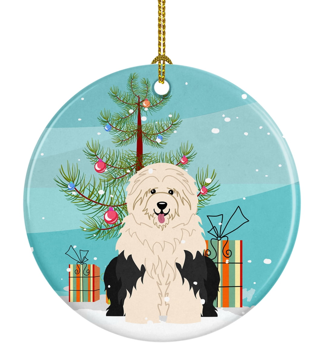 Merry Christmas Tree Old English Sheepdog Ceramic Ornament BB4221CO1