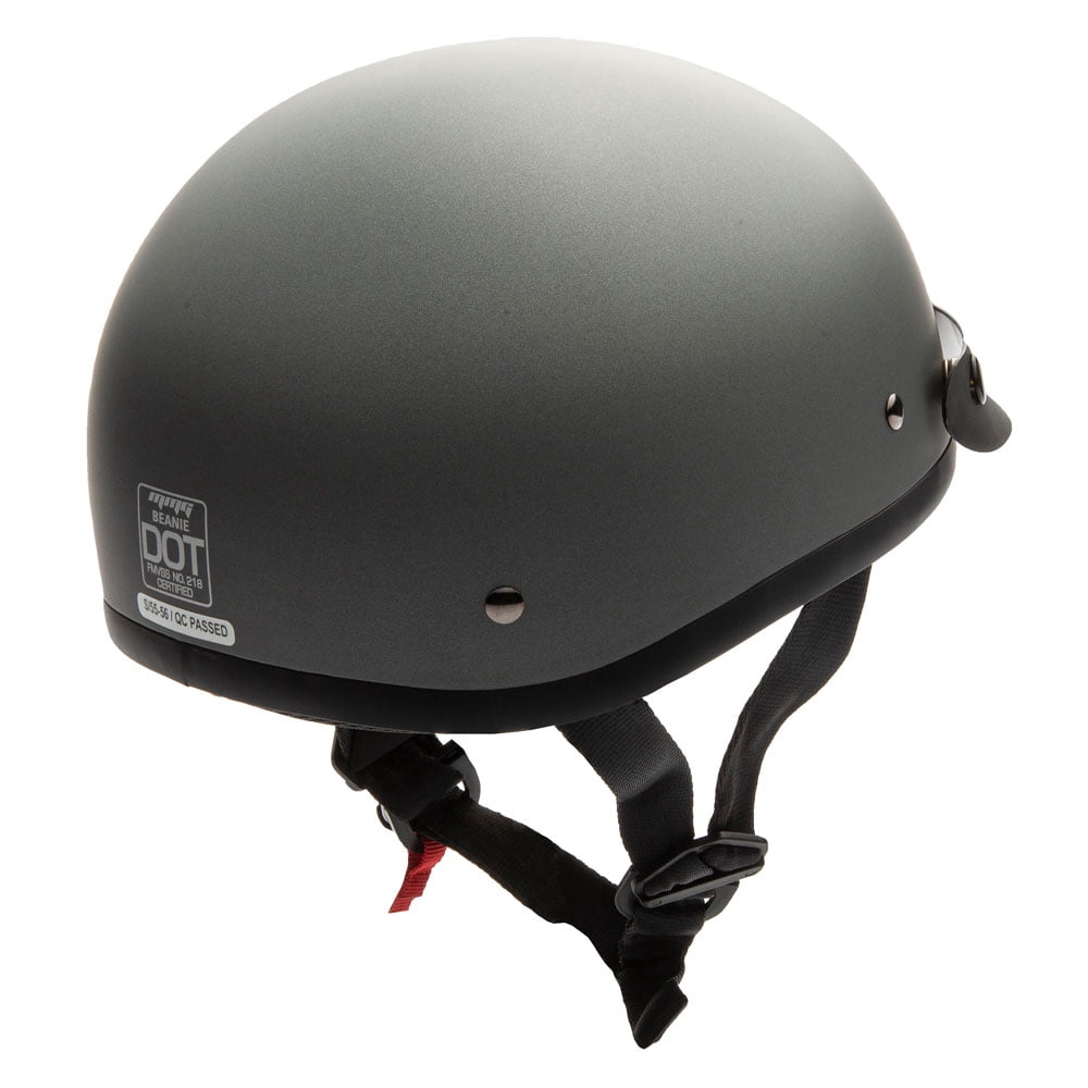 MMG Motorcycle Half Helmet Beanie DOT with goggles Matte Gray (X-Large) Model 29