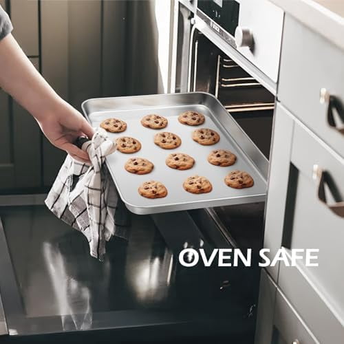 16x12IN Stainless Steel Baking Sheets Pan,  2 Pack Stainless Steel Cookies Sheets for Baking, 1IN Deep Metal Toaster Jelly Roll Pan Tray for Oven, Dishwasher Safe