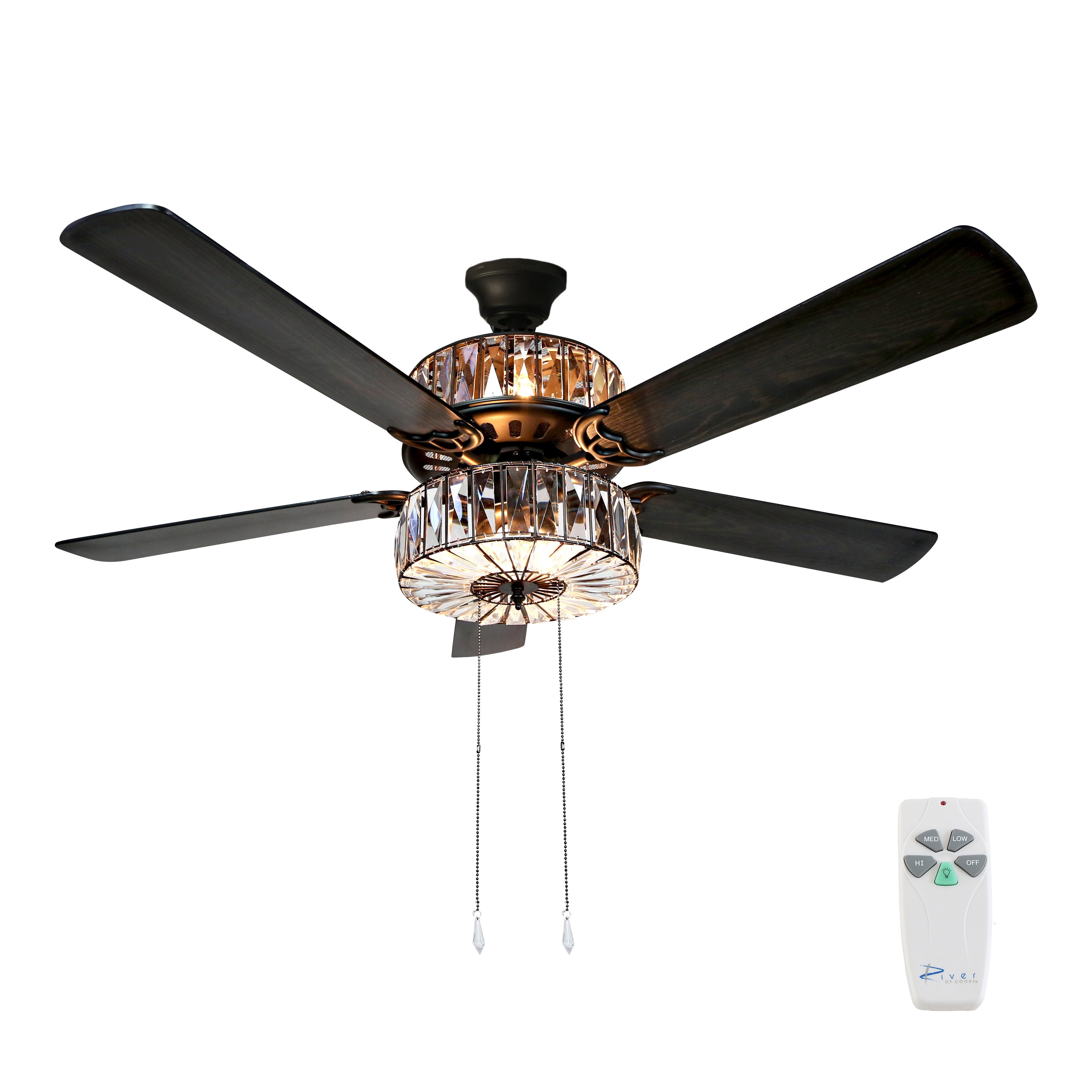 Silver Crystal 5-Blade 3-Speed Remote River of Goods Ceiling Fan 52 in 