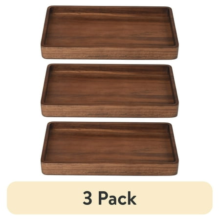 (3 pack) Better Homes & Gardens Acacia Wood Tray Organizer Walnut