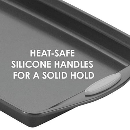 Rachael Ray - 3-Piece Nonstick Bakeware Cookie Pan Set with Silicone Grips - Gray with Sea Salt Gray Grips