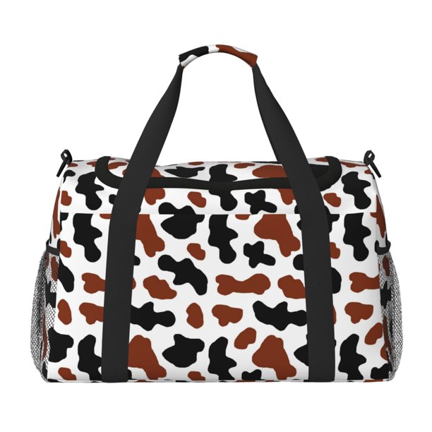 Balery Brown Black Cow Bolsa de Gimnasio para Mujeres, Bolsa de Viaje con Bolsillo Húmedo, Bolsa de Fin de Semana para Mujeres, Bolsa de Viaje Resistente al Agua