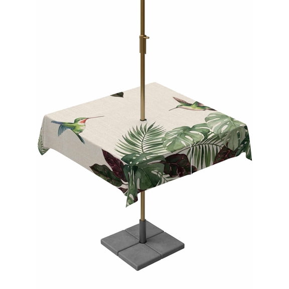 Outdoor Tablecloth with Umbrella Hole for Patio/Picnic/Party/Camping, Summer Hummingbirds Waterproof Table Cloth Square Cover Washable, Tropical Palm Leaves Farmhouse Rustic (54"x 54")