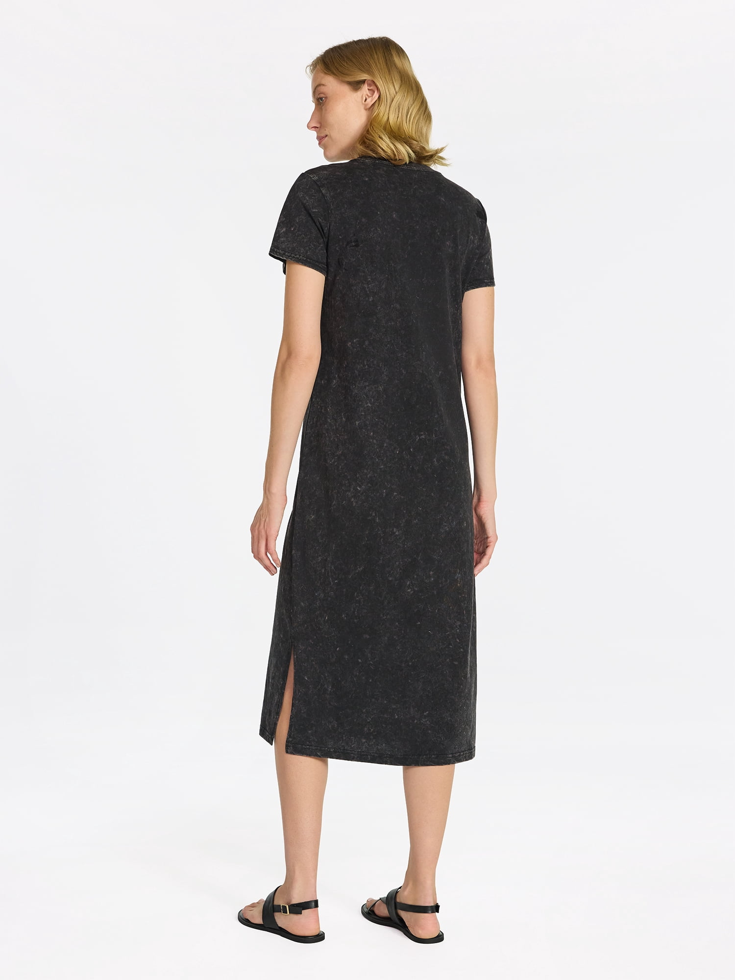 Time and Tru Women's Cotton Midi T-Shirt Dress with Short Sleeves, Sizes XS-XXXL