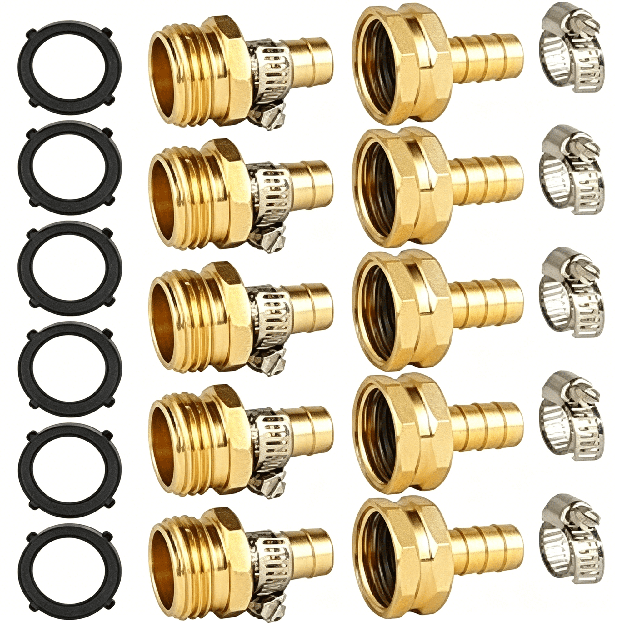 ZHZFKQ 5 Set Garden Hose Repair Connector Kit with Clamps Fit for 1/2 Garden Hose Fitting 1/2 Barbx Garden Hose Adapter/Fittings Water Hose Repair Kit