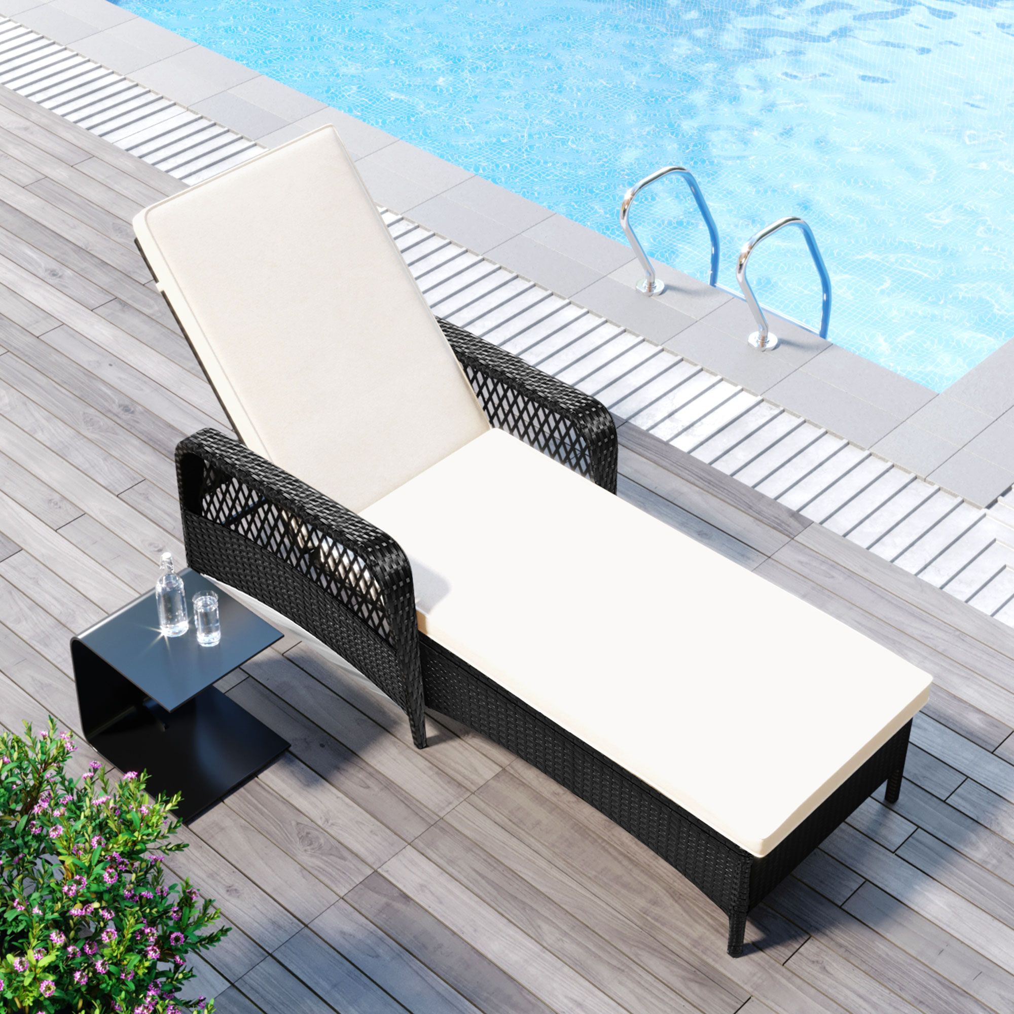 Outdoor Patio Reclining Chair Sunbed with Adjustable Backrest, Black Wicker All-Weather Chaise Lounge Chair for Garden Yard Patio - image 4 of 8