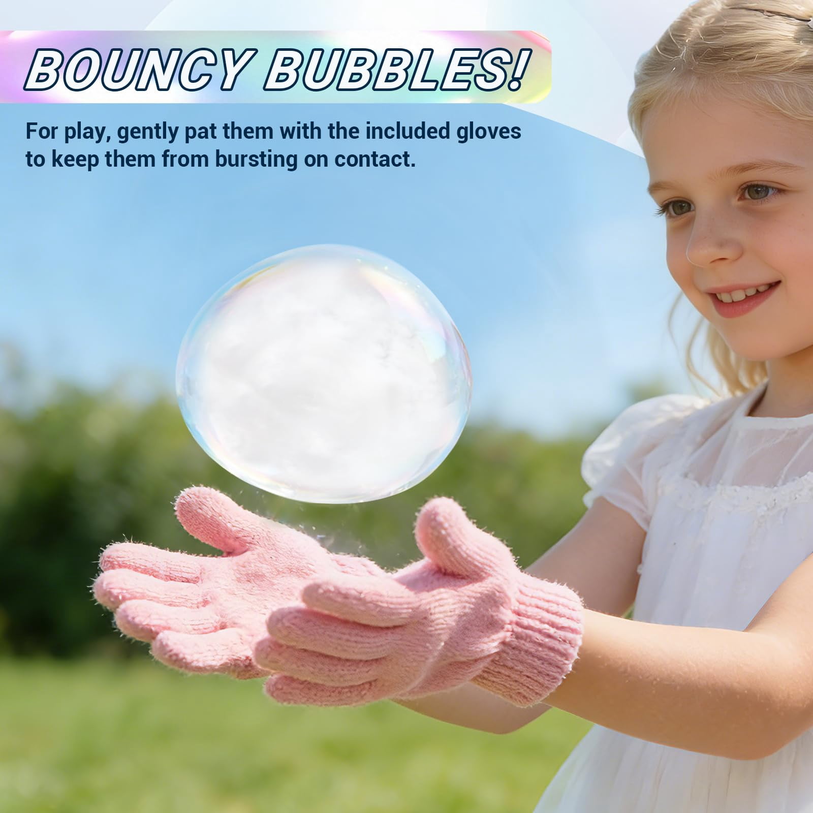 Elastic Bubble Fog Wand, Smoke Bubble Machine with Colorful Lights, Bouncing Bubble Maker Toy for Kids Science Experiments, 12.2" Wand with Gloves