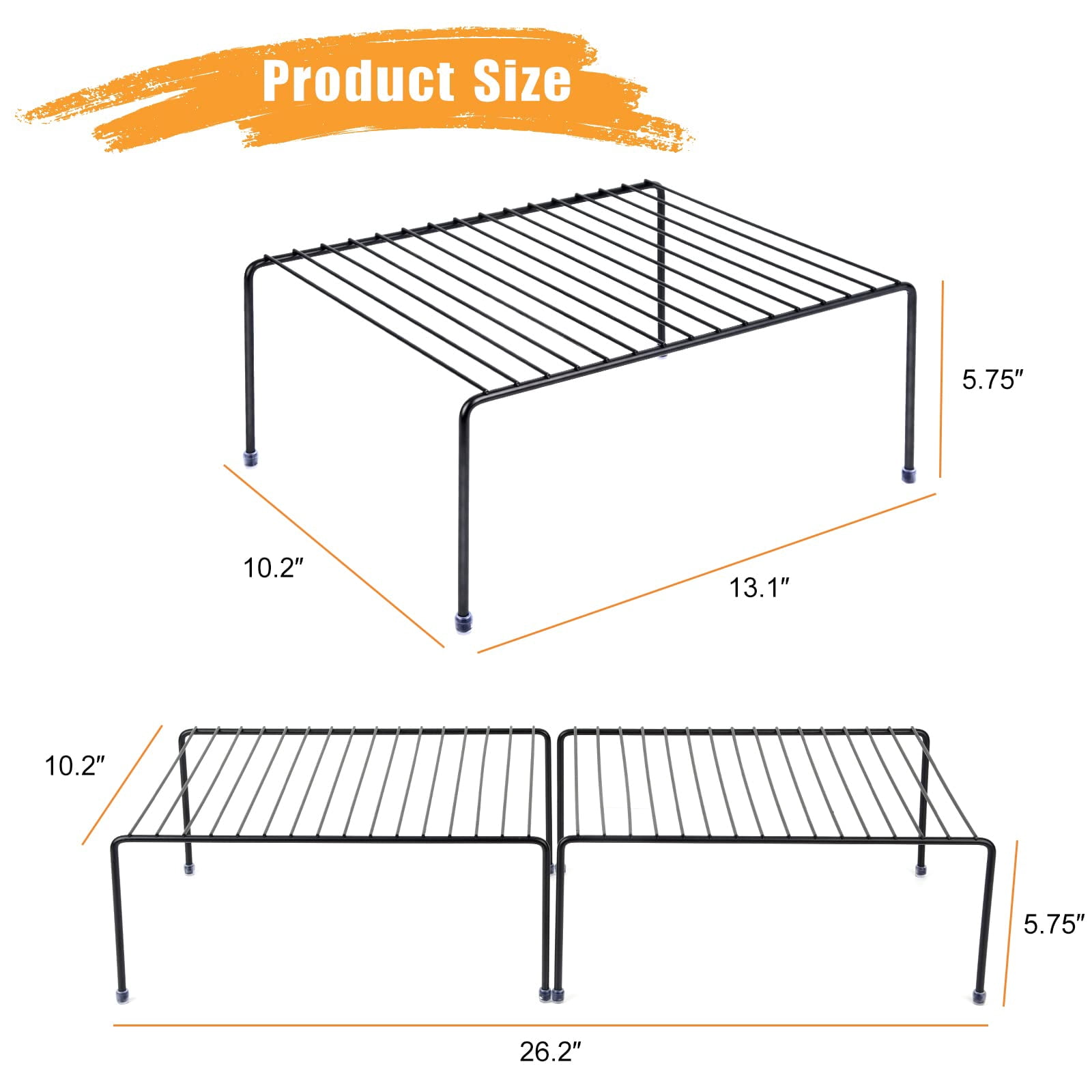 Medium (13.1 X 10.2 Inch) Cabinet Storage Shelf Rack  Kitchen Shelves Counter And Organizer For Fridge Bathroom Cupboard& Pantry (4 Black)