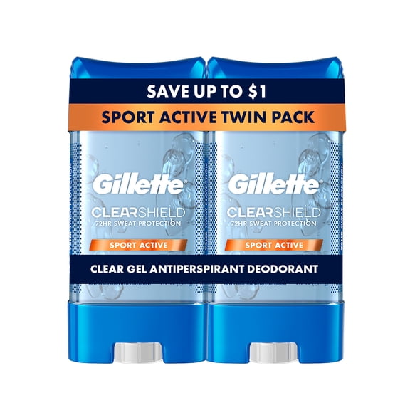 Gillette Antiperspirant Deodorant for Men, Clear Gel Sport Active Twin Pack, 3.8 oz