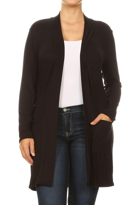 Women's Solid Casual Plus Size Pockets Knit Duster Cardigan Sweater/Made in USA