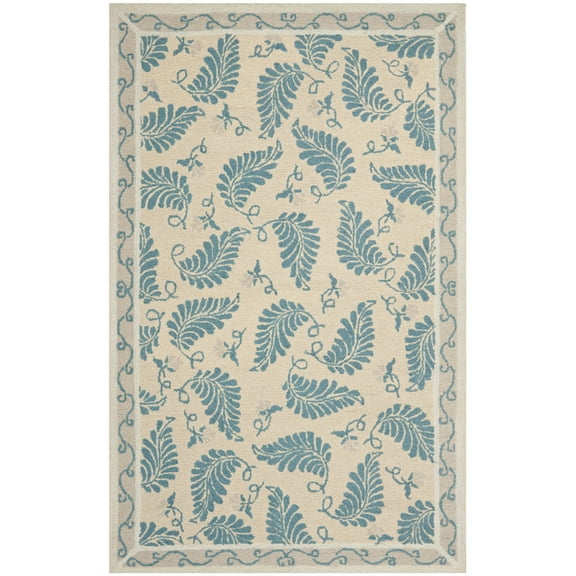 SAFAVIEH Martha Stewart Fern Frolic Floral Wool Area Rug, Plumage Blue, 9' x 12'