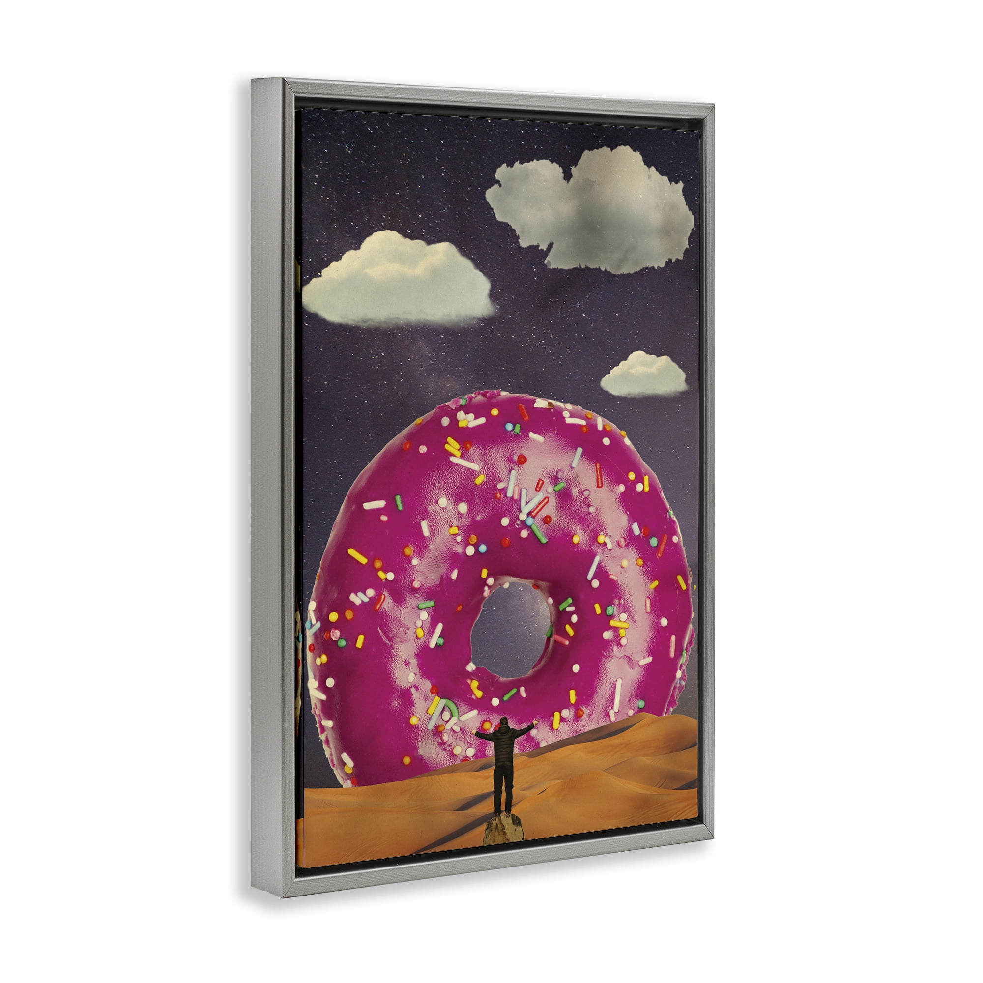 Happy Days Giant Donut Gray Framed Floater Canvas Wall Art, design by Elo Marc