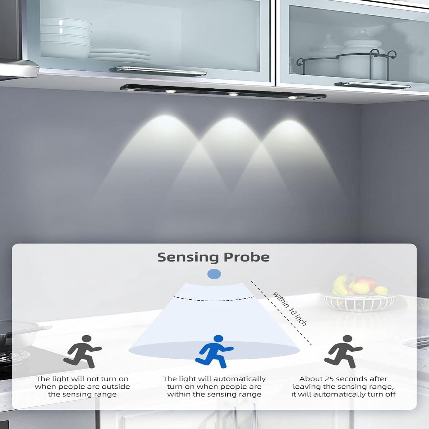 Sports Sensor Light, USB Charging Adjustable Three-color LED Light, Wireless Kitchen Wardrobe Shoe Cabinet Bedroom Small Desk Light with Night Light