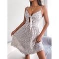 thumbnail image 3 of Vestido de Verano de las Mujeres Fragmentado Flor Arco V Cuello Madera Oído Grande Doblado Colgando Correa Vestido, 3 of 6