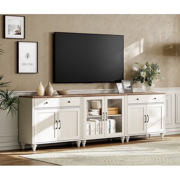 WAMPAT Farmhouse 100 Inch TV Stand, White Entertainment Center with Storage Cabinets & Drawers