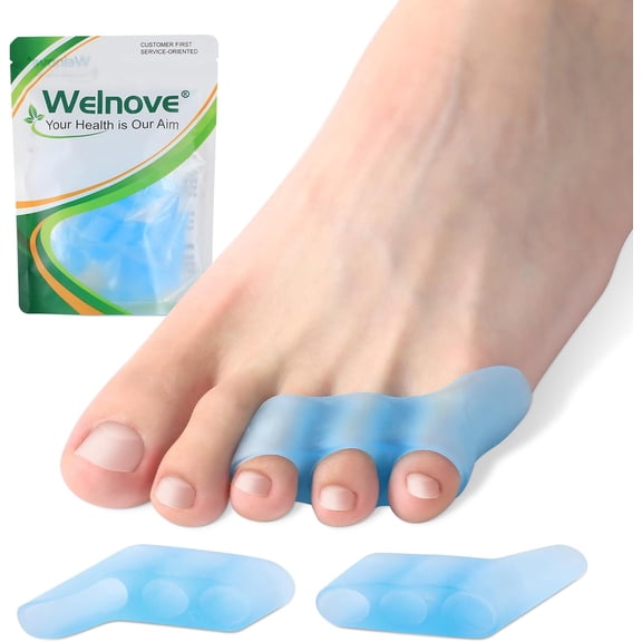Welnove Gel Pinky Toe Separators, 8 Pack Silicone Toe Spacers for Little Toes, Bunion Cushions for Women & Men, Prevents Rubbing & Relieves Pressure, FSA/HSA Eligible (Blue)