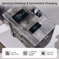 thumbnail image 5 of wow97e Farmhouse 3-Drawer Nightstand with Charging Station, Wood End Table with Roman Column for Bedroom, Light Grey, 5 of 7