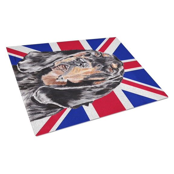 Caroline's Treasures Black and Tan Coonhound with Engish Union Jack British Flag Glass Cutting Board Large Size