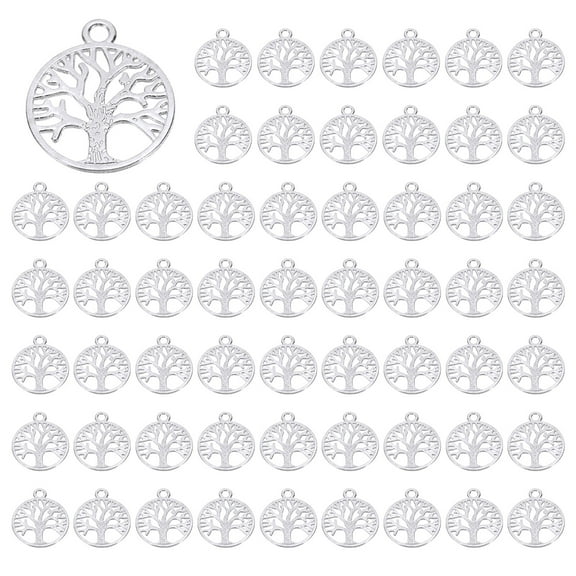 Uxcell 80 Pcs Metal Tree Bead Charm Tree of Life Charm Pendant, Light Silver, 0.9 x 0.8 Inch