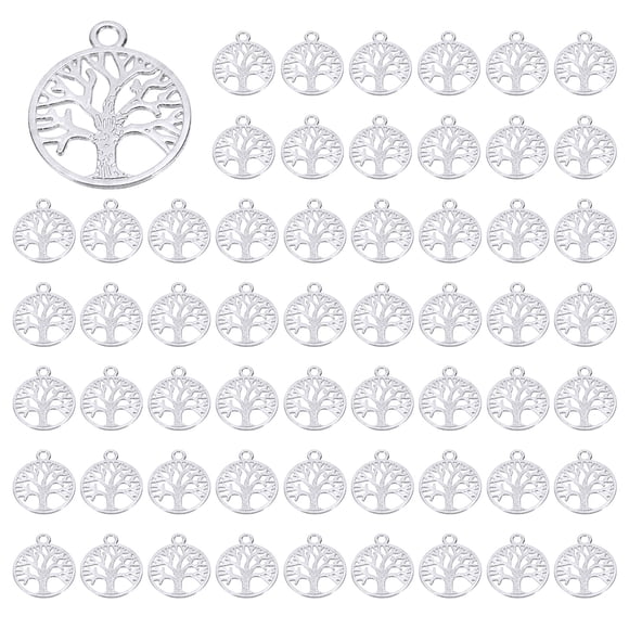 Uxcell 80 Pcs Metal Tree Bead Charm Tree of Life Charm Pendant, Plata Clara, 0.9 x 0.8 Pulgadas