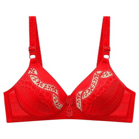 

REORIAFEE Bra for Women Bra Seniors Comfy Sport Push Up Bra Plus Size Solid Lace Lingerie Bra Comfortable Bra Red 40