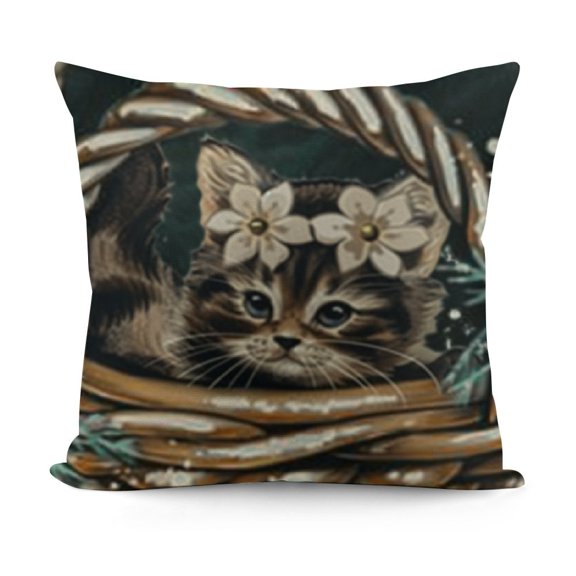 YINGXI  Warm Winter Wishes Decorative Throw Pillow Covers, Cozy Vibes Cartoon Mouse Pine Needle Farmhouse Outdoor Pillowcase, Seasonal Christmas Holiday Cushion Case Home Decor 12x12in