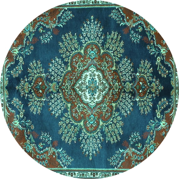Ahgly Company Indoor Round Medallion Turquoise Blue Traditional Area Rugs, 5' Round