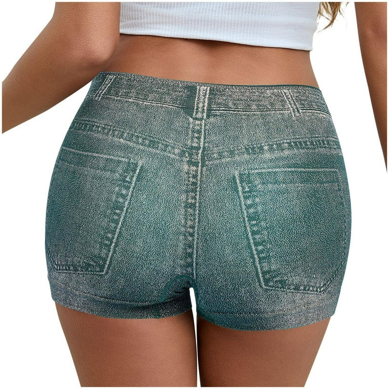 nerohusy Womens Faux Denim Shorts Stretchy Butt Lifting Mid