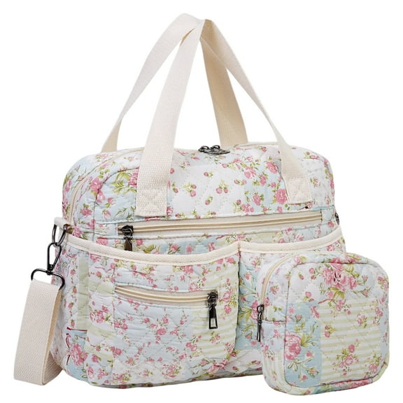 2-Piece Set Small Floral Quilted Tote Bags for Women – Multi-Pocket Crossbody & Shoulder Handbags for Work, Travel & Everyday Use