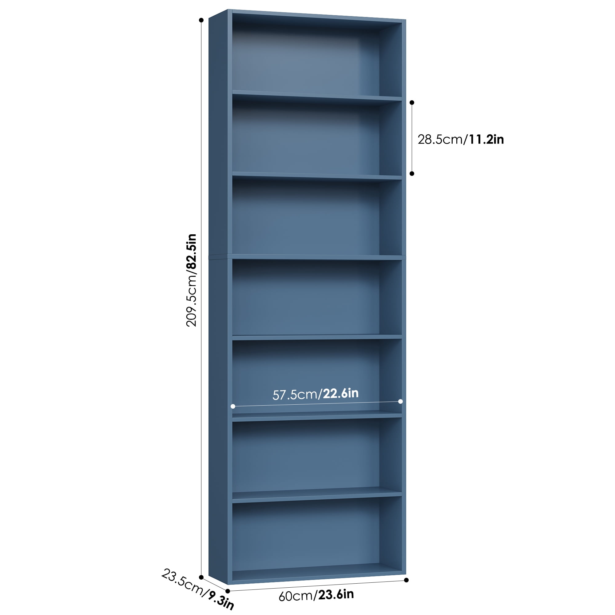 Homfa 82" Tall Bookcases Set of 2, Freestanding Display Storage Shelves, 7-Tier Open Bookshelf for Home Office Living Room Bedroom, Blue