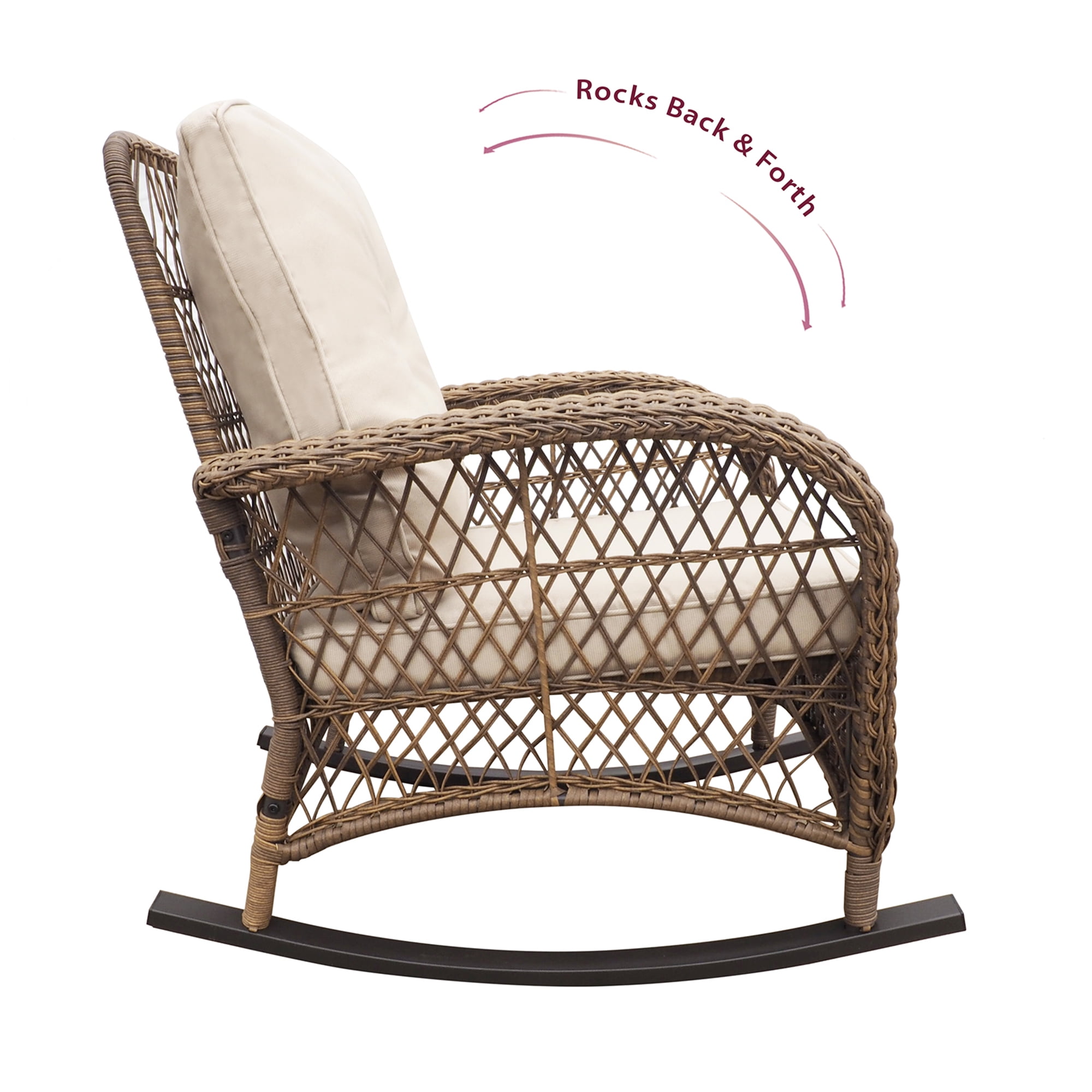 ATR ART to REAL Patio Wicker Rocking Furniture Sets,Rattan Rocker Chair Sets with Side Table for Porch, Khaki(Beige Wicker)