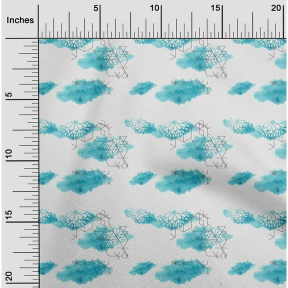 oneOone Cotton Jersey Turquoise Blue Fabric Geometric & Mandala Watercolor Sewing Fabric By The Yard Printed Diy Clothing Sewing Supplies 58 Inch Wide