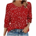 thumbnail image 2 of JTZGDY 3/4 Sleeve Tops for Women Loose Fit Dressy Boho Floral Printed Round Neck Tunic Tshirts Lightweight Comfy Pullover Blouse Fashion Womens Fall T-Shirts Red L, 2 of 7