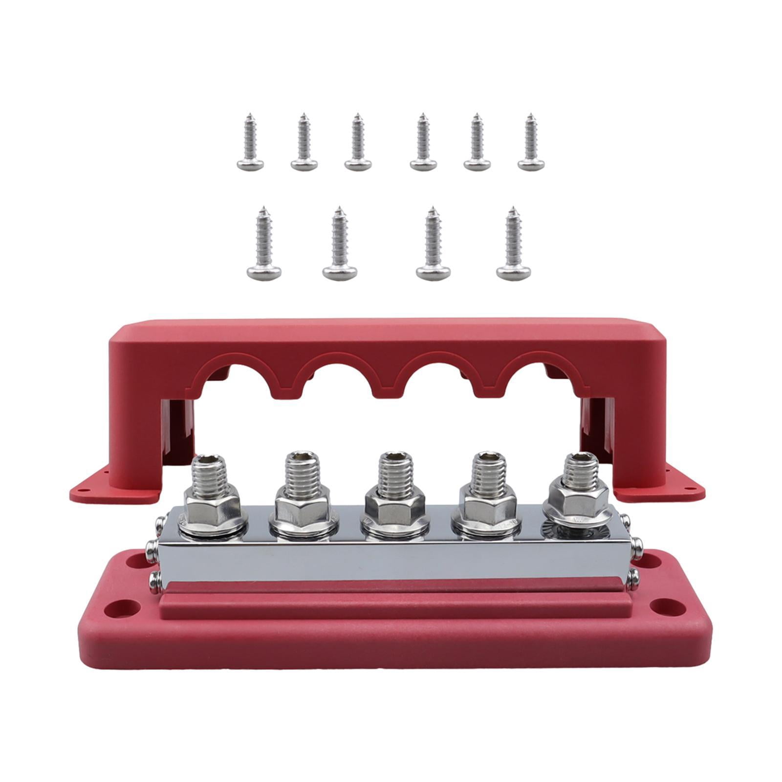 funtasica Bus Bar Power Distribution Block Max 300V 600A Heavy Duty, 5 Post Busbar Terminal Block for Boat, Automotive, RV, Car, Yacht Red