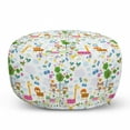 thumbnail image 1 of Cartoon Pouf Cover with Zipper, Floral Background with Funny and Animals Giraffe Lion Monkeys and Butterflies, Soft Decorative Fabric Unstuffed Case, 30" W X 17.3" L, Multicolor, by Ambesonne, 1 of 5