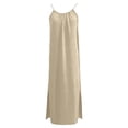 thumbnail image 4 of longantii Cami Dresses for Women Sleeveless Cami Lounge Dress Backless Summer Split Dress Beach Maxi Sundresses with Back Tie Beige XL, 4 of 7