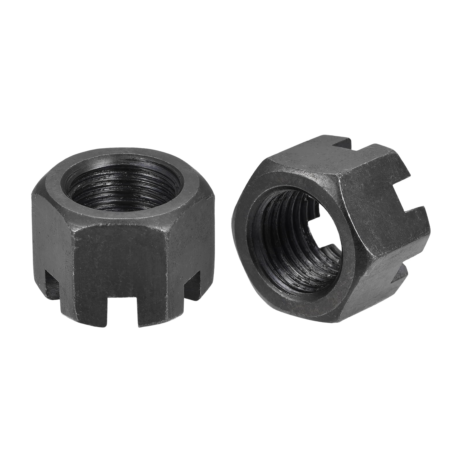 Uxcell M22x2.5mm Hexagon Slotted Nut, Grade 4.8 Carbon Steel Hex Castle