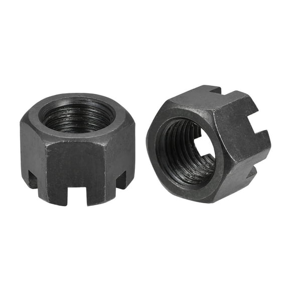 Unique Bargains M22x2.5mm Écrou à Fente Hexagonale, Grade 4.8 Écrous de Château Hexagonaux en Acier au Carbone, Noir, 2Pack