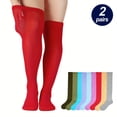 thumbnail image 2 of QJUHUNG 2pairs Extra Wide Non-Binding Diabetic And Circulatory Over The Knee Socks  With Cushioned Sole For Men And Women, 2 of 7