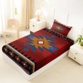 thumbnail image 5 of Castle Fairy Boho Aztec Motif Twin Sheets 3pcs,Retro Tribal Geometric Bedding,Burgundy Ochre Red,1 Flat Sheet, 1 Fitted Sheet and 1 Pillowcase, 5 of 7