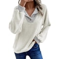 thumbnail image 1 of Comdrip Women's Pullover Sweatshirt Women's Casual V Neck Regular Tops Contrast Ribbed Loose Fit Long Sleeve Top Home Street Holiday Patchwork Buttons Sweatshirt Sweatshirt Woman, White L, 1 of 5