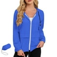 thumbnail image 2 of Wyobmus Womens Light Rain Jacket Waterproof Windbreaker Zip Up Hooded Jacket with Storage Bag Raincoats for Hiking Travel Outdoors S-XXL Blue, 2 of 9