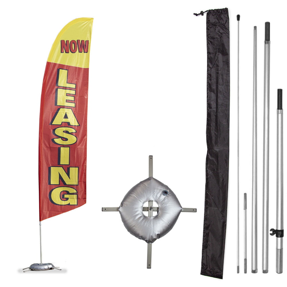 Vispronet Premium Now Leasing Feather Flag, 13ft Flag Pole Kit with Ground  Spike, Cross Base