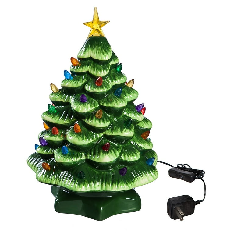 Wood Ceramic Christmas Tree Base With Light, 55 OFF