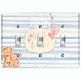 thumbnail image 1 of Metal Light Switch Wall Plate Outlet Cover (2 Teddy Bears With Love Heart Balloon Flower Blue Stripes - Triple Toggle), 1 of 2