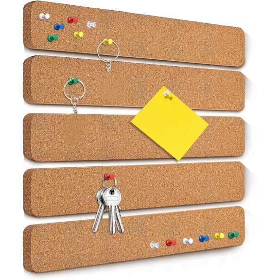 5 Pack Felt Pin Board Bar Strips, Bulletin Board with 35 Push Pins for Paste Notes, Photos, Schedules, Self Adhesive Backing