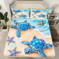 thumbnail image 2 of Manfei Sea Turtle Bed Sheets Set King Size, Blue Starfish Bed Sheets King, Kawaii Sealife Bedding King Size, Microfiber Bedroom Decorative, 4 Pieces, 2 of 7