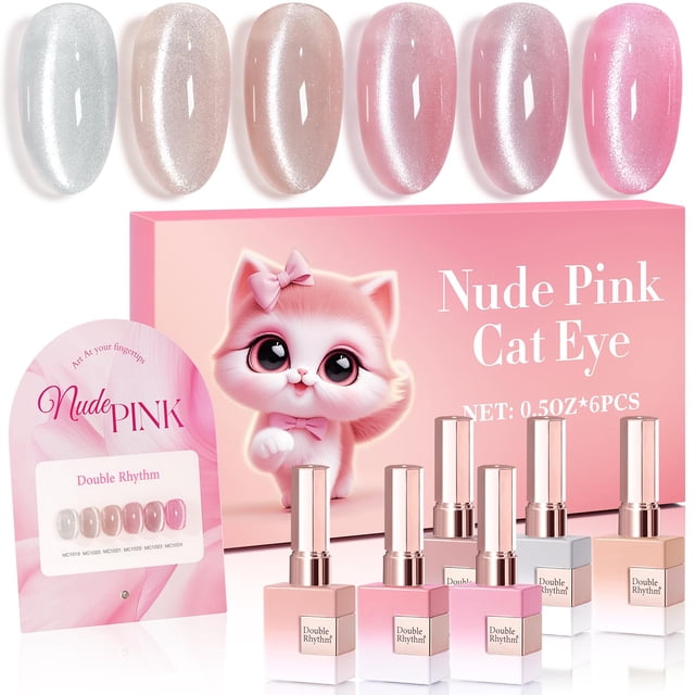 Set de esmaltes de uñas en gel Double Rhythm Cat Eye 15 ml x 6 (plateado)